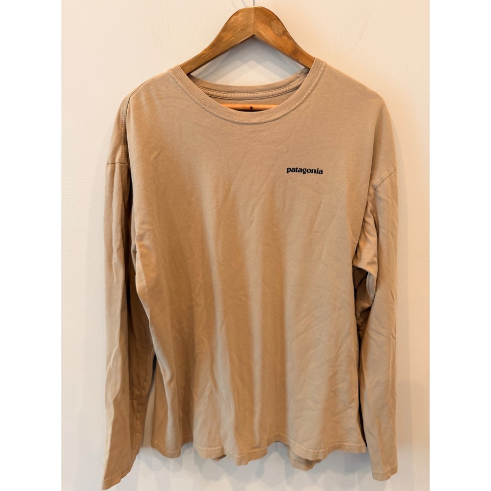 Patagonia Long Sleeve T Shirt XL Tan P6 Logo Graphic Cotton Adult Tee